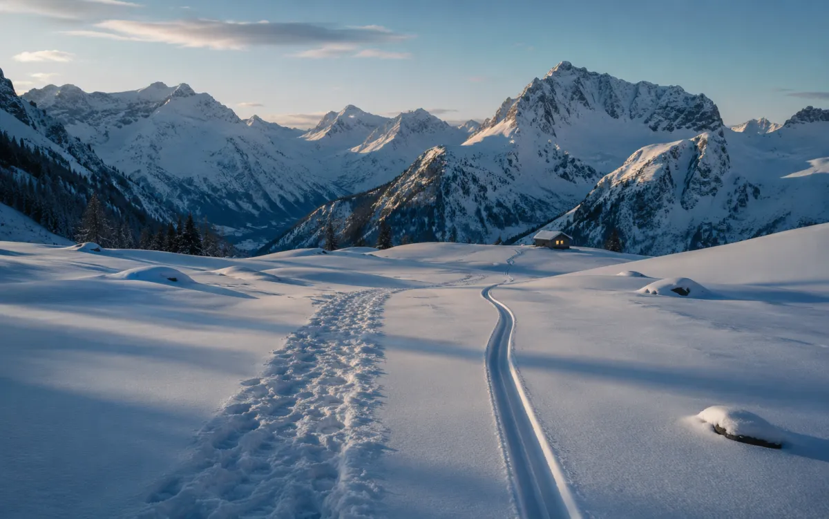 Zwei Spuren im Schnee, eine führt weiter